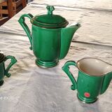 Coffee / tea maker, milk jug and Art Deco sugar bowl in green color
