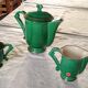 Coffee / tea maker, milk jug and Art Deco sugar bowl in green color