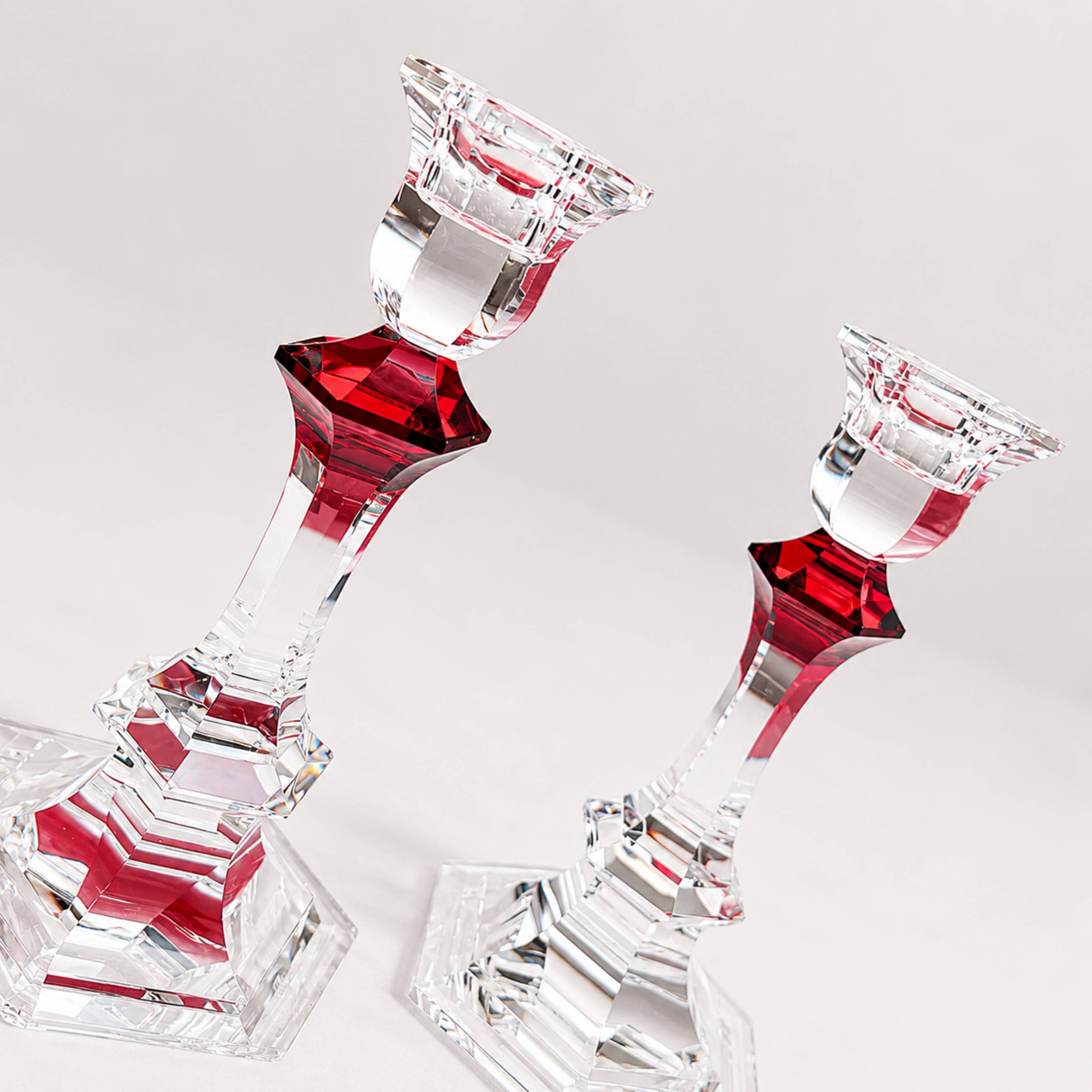 Baccarat - Candlestick (2) - Crystal, Glass - Harcourt candlestick Red