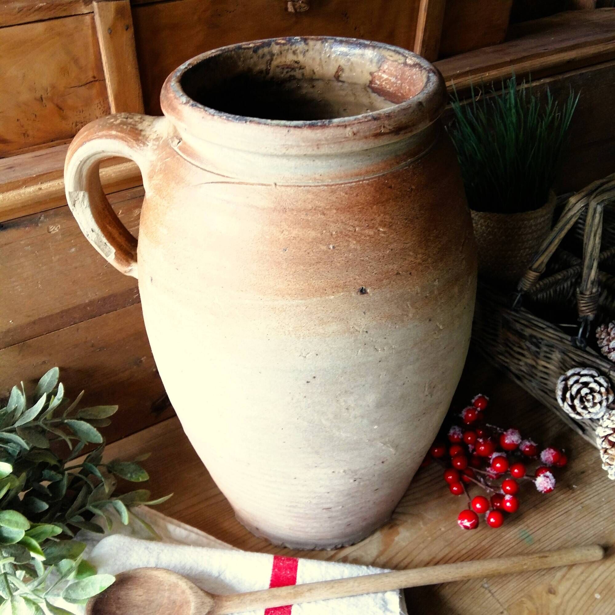 Confit pot. huge, tall, french antique stoneware pot. | Selency