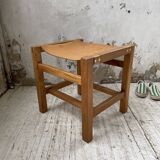 Solid elm and leather stool Maison Regain