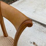 5 Louis XVI chairs in solid wood and beige tiled suede