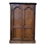 Baseboard cabinet – Louis XIV style – Solid oak and original marble