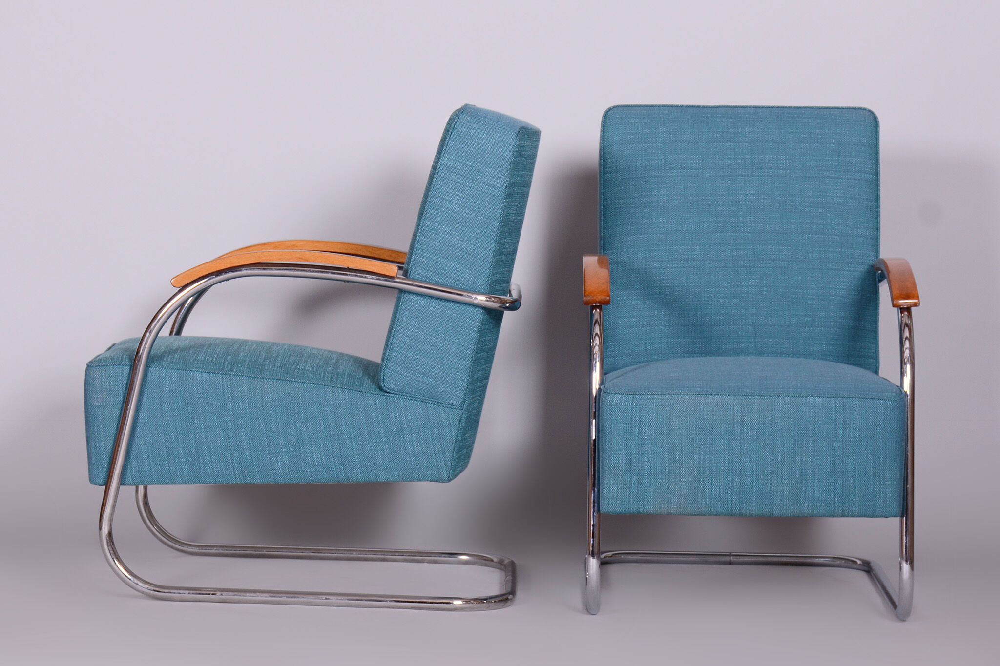 Set of Two Restored Blue Armchairs by Mucke-Melder, Czechia, 1930s