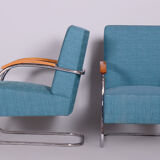 Set of Two Restored Blue Armchairs by Mucke-Melder, Czechia, 1930s