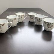 Service of 6 Fine Porcelain Cups with Art Nouveau Rose Decoration