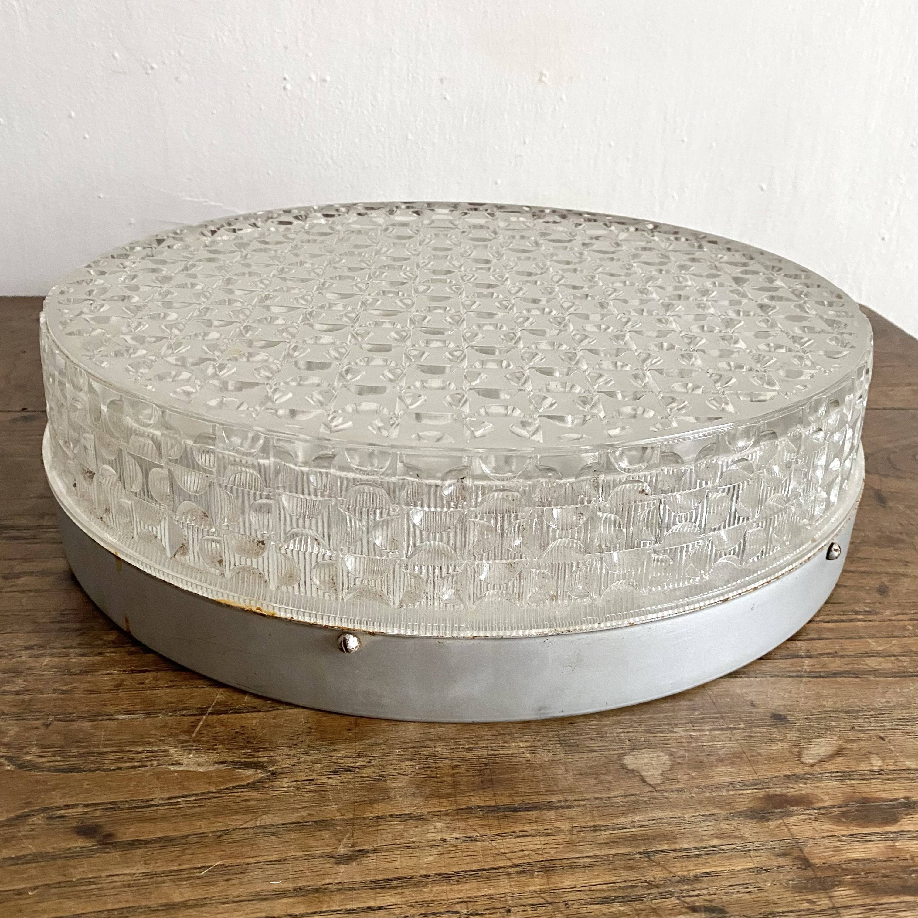 Round ceiling light in holophane glass, 1960s