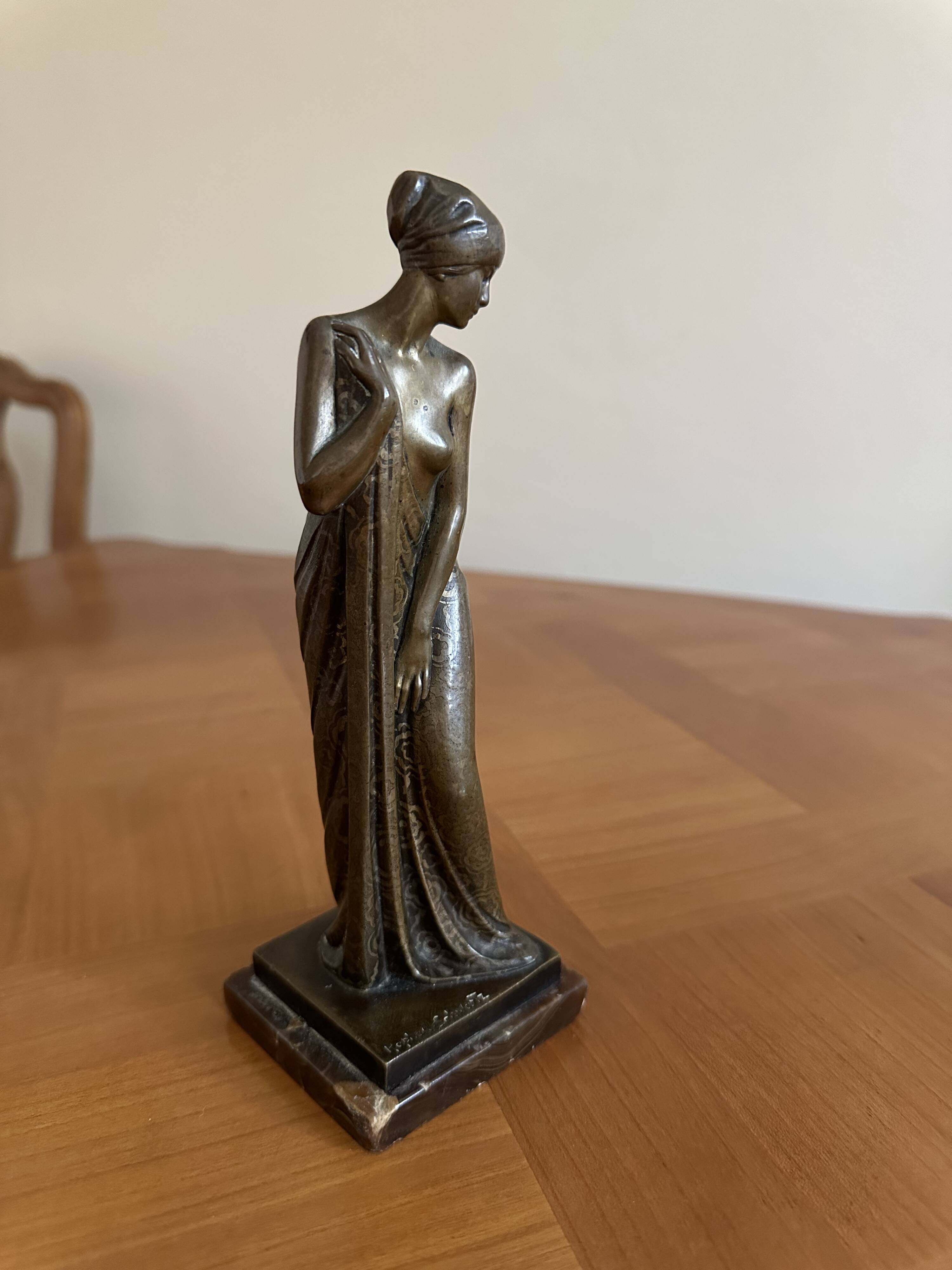 Raphaël Schwartz (1874-1942) – "Bather with Drapery" – Signed Art Deco Bronze