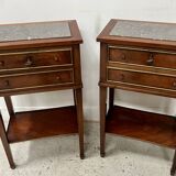 Pair of Louis XVI style bedside tables in mahogany and veneer, 20th century