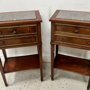 Pair of Louis XVI style bedside tables in mahogany and veneer, 20th century