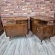 Pair of Asymmetrical Mid-Century  Walnut Nightstands with Brass Details