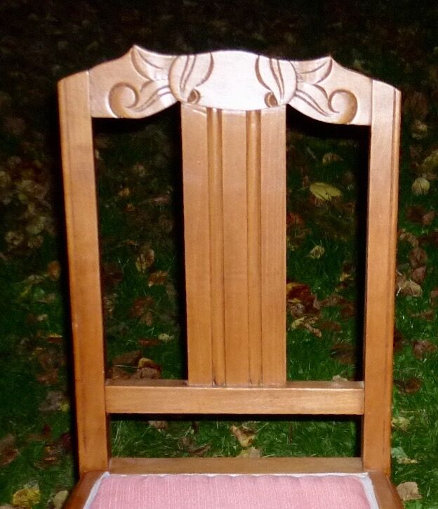 Pair of art-deco chairs, pink seated wood