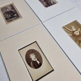 Set of 4 mounted old photographs, portraits of children and young women from the 19th century