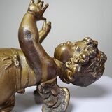 Small cherub, putto in old gilded bronze, 19th century decorative element