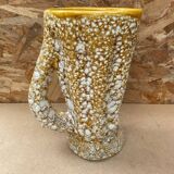 Antique vase pitcher vallauris fat lava ceramic yellow white foam #b479