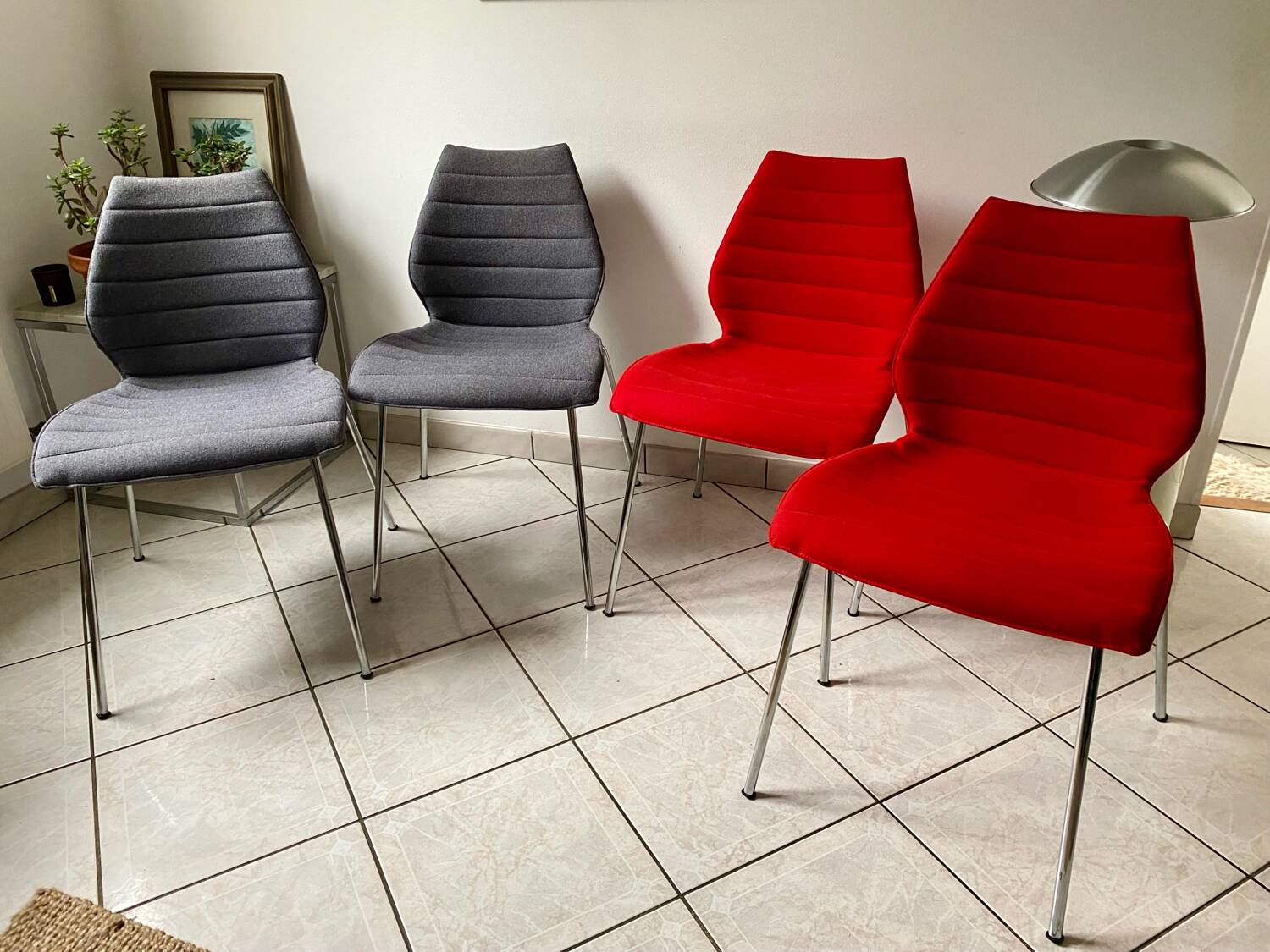 Pair of Kartell Mauï Soft grey chairs, designed by Vico Magistretti