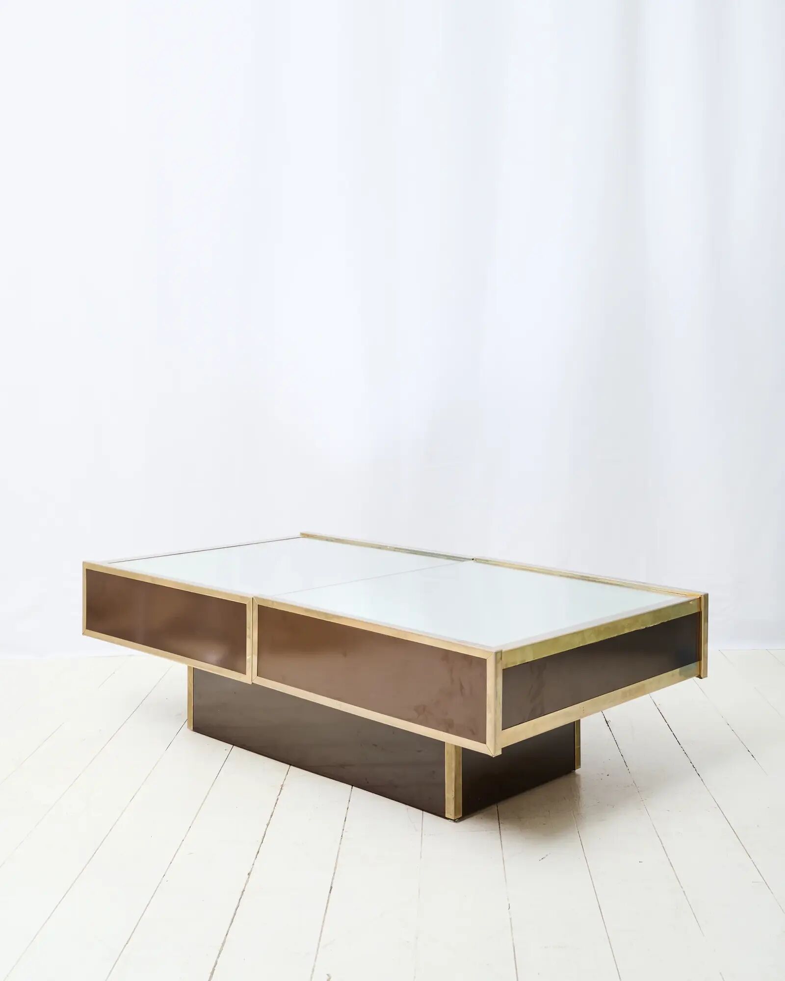 Table basse bar miroir et marron, Willy Rizzo, Cidue, 1970s
