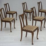 1930s, set of 6 Danish chairs, furniture velour, oak wood, reupholstered.