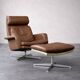 Vintage Mid-Century Danish Modern Brown Leather Swivel Chair and Ottoman