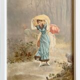 Tableau, huile sur toile "Elégante dans le Parc" par Alexandre Perrin, Académie de peinture de Paris