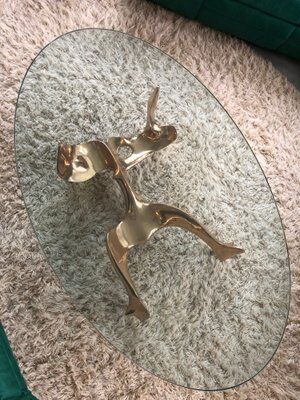 Bronze and glass coffee table with female sculpture by Victor Roman