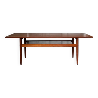 Mid-Century Modern Danish Teak and Rosewood Long Coffee Table with Magazine Rack
