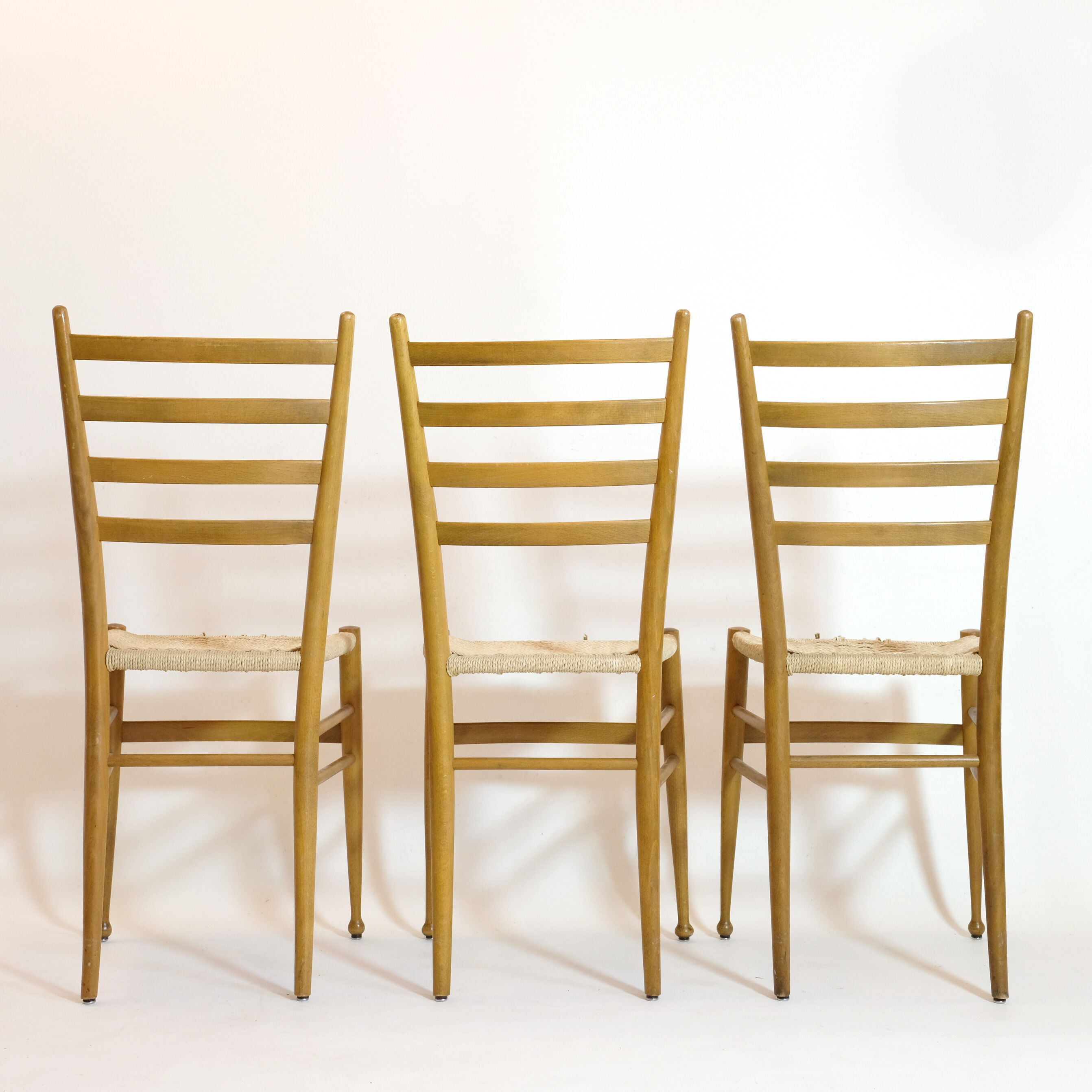 Trio of wooden chairs and rope, Italy, 1950s