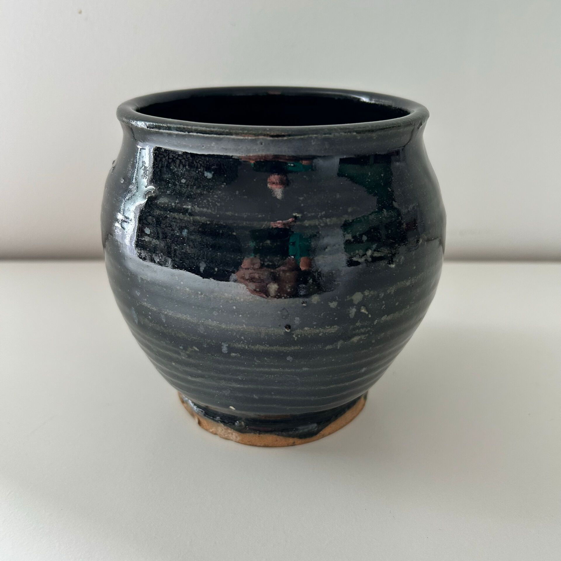 Navy blue stoneware pot