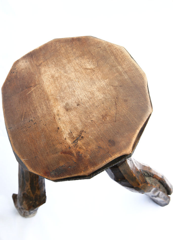 Brutalist folk art stool in solid wood