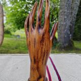 Carved wooden ring holder signed 70s