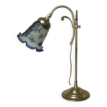 Art Nouveau style lamp, Vianne glassware and brass