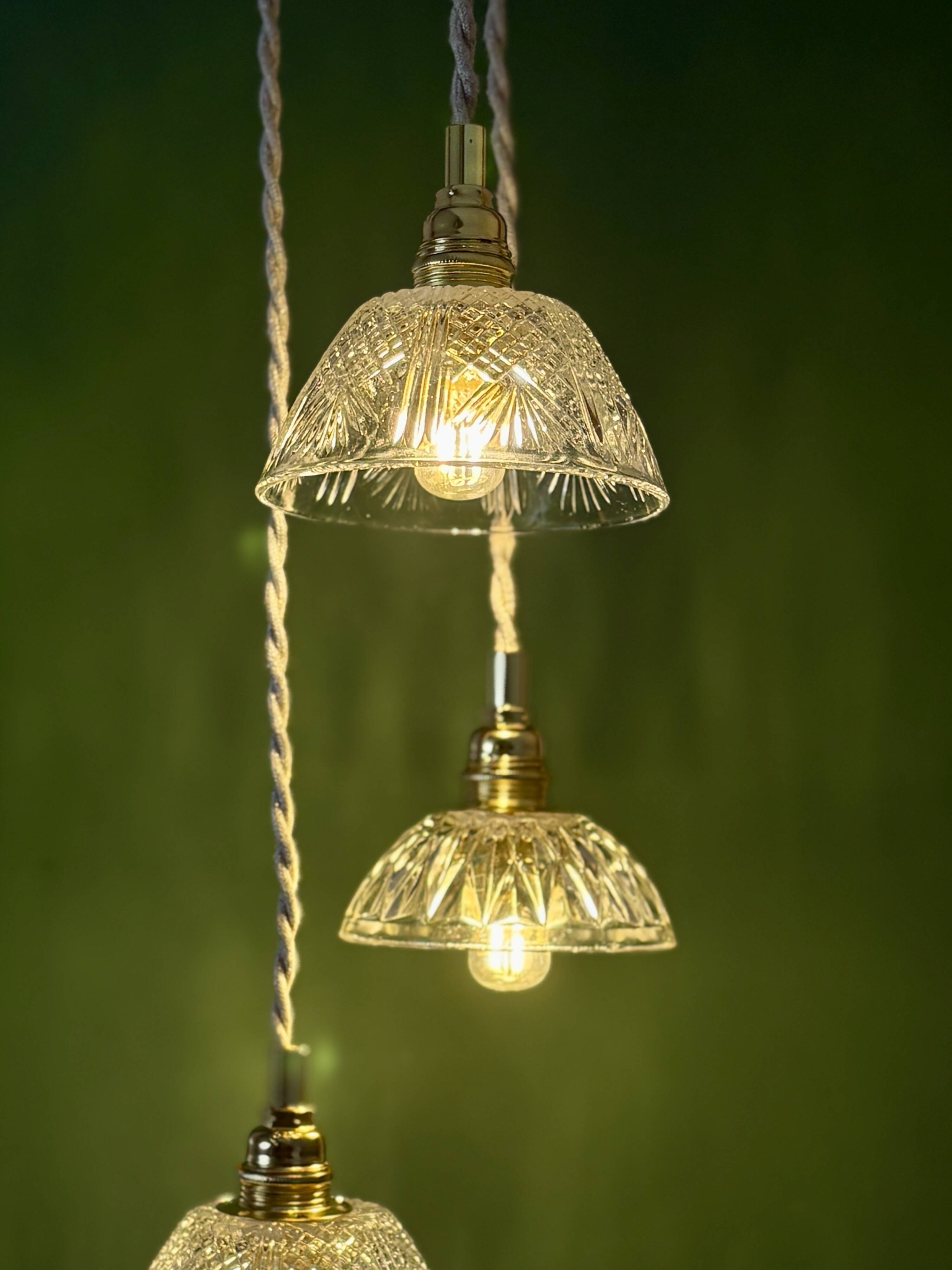 Suspension triple vintage glass chandelier - tableware collection