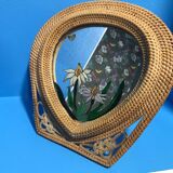 Old vintage wicker rattan mirror