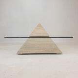 Table basse pyramidale en travertin italien, années 1980