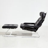Fauteuil en cuir avec pouf de Reinhold Adolf pour Cor mk9220