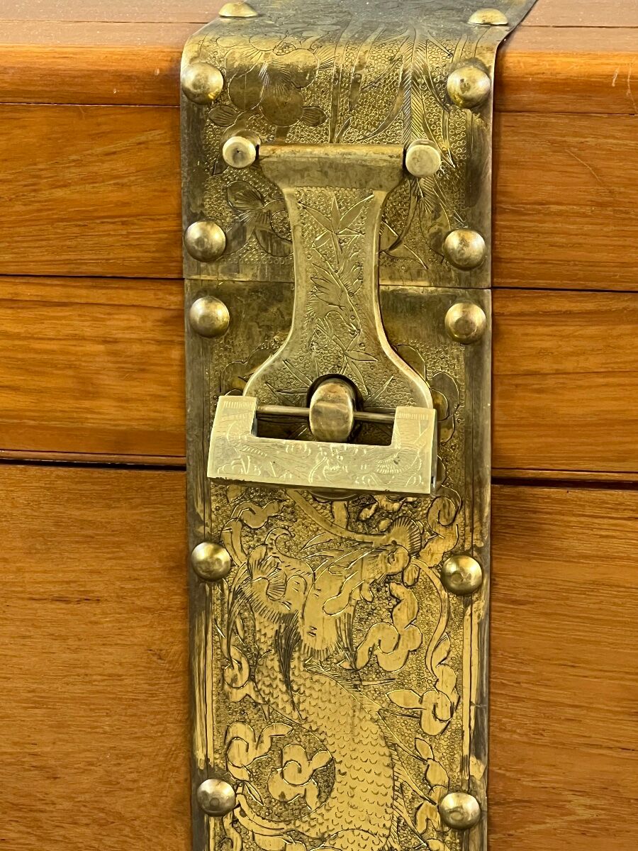 Pair of wooden and engraved brass chests, 20th century