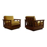 Ensemble de 2 fauteuils club Art Déco cubiste en bois et velours, Allemagne 1920