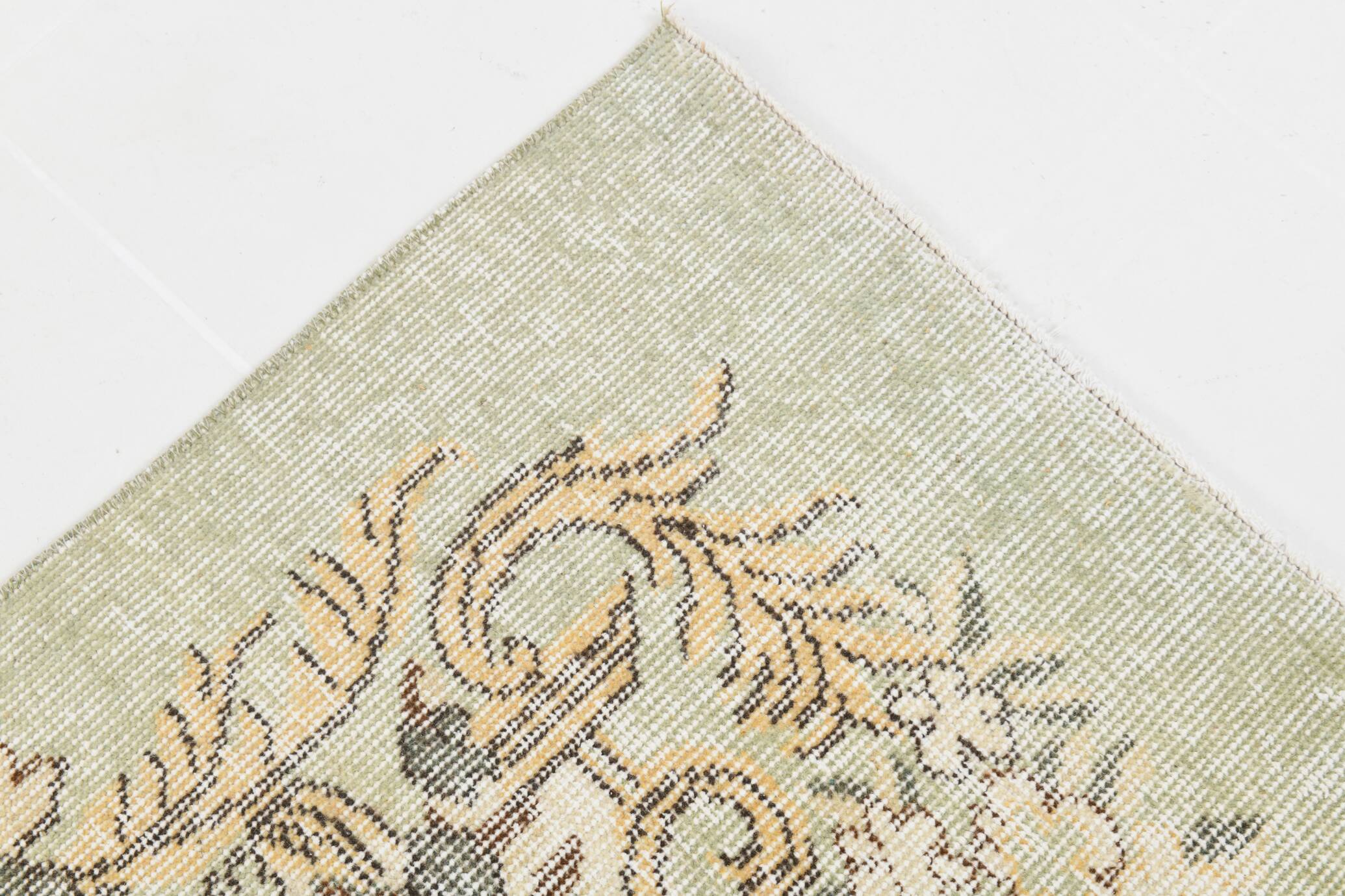 Light Green & Beige Handmade Wool Vintage Rug, 173x262 Cm