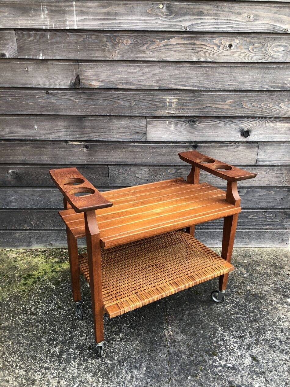Wooden rolling dessert trolley