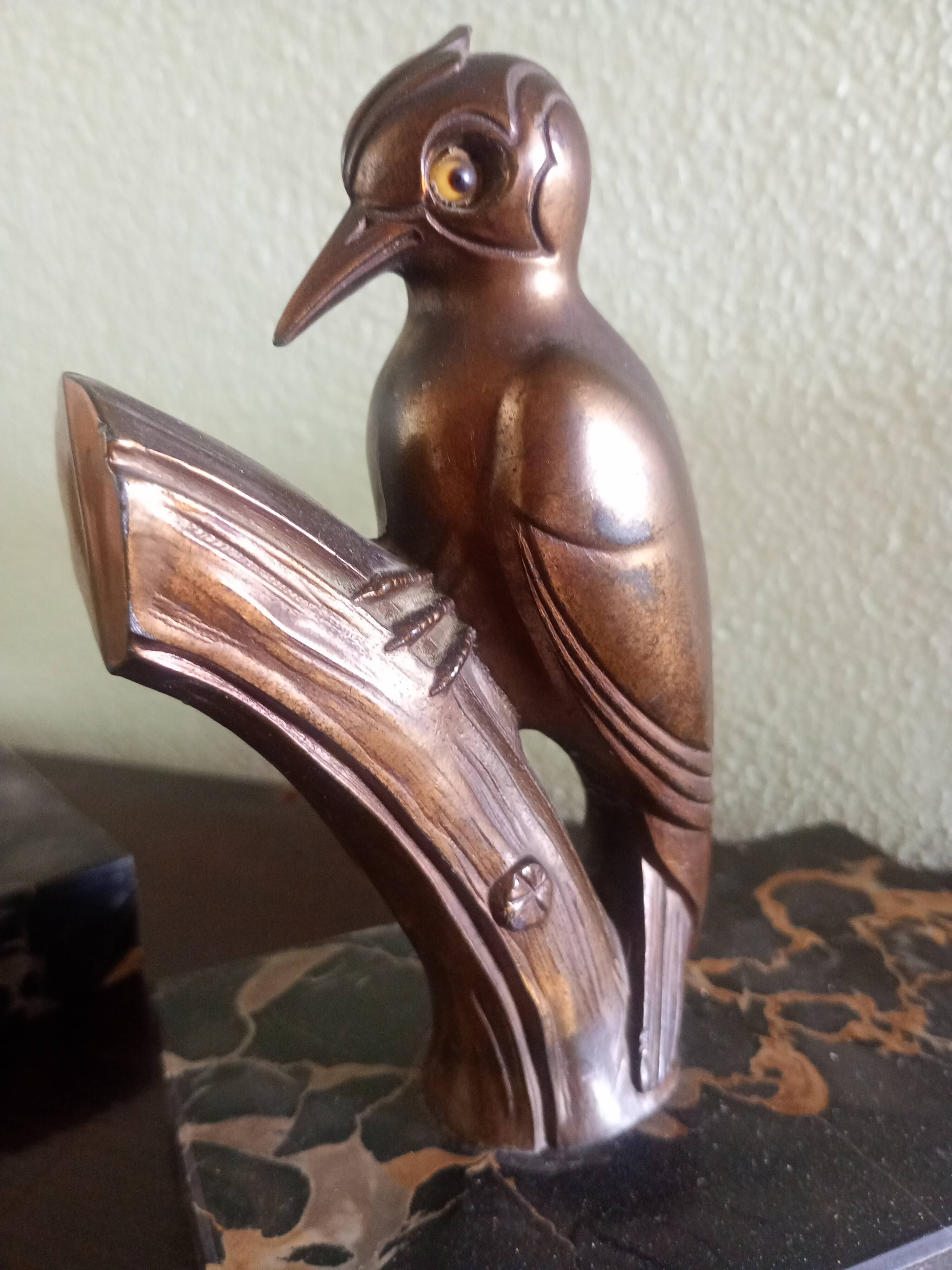 Frajou - Paire de Serre-livres aux oiseaux Pic & marbre portor