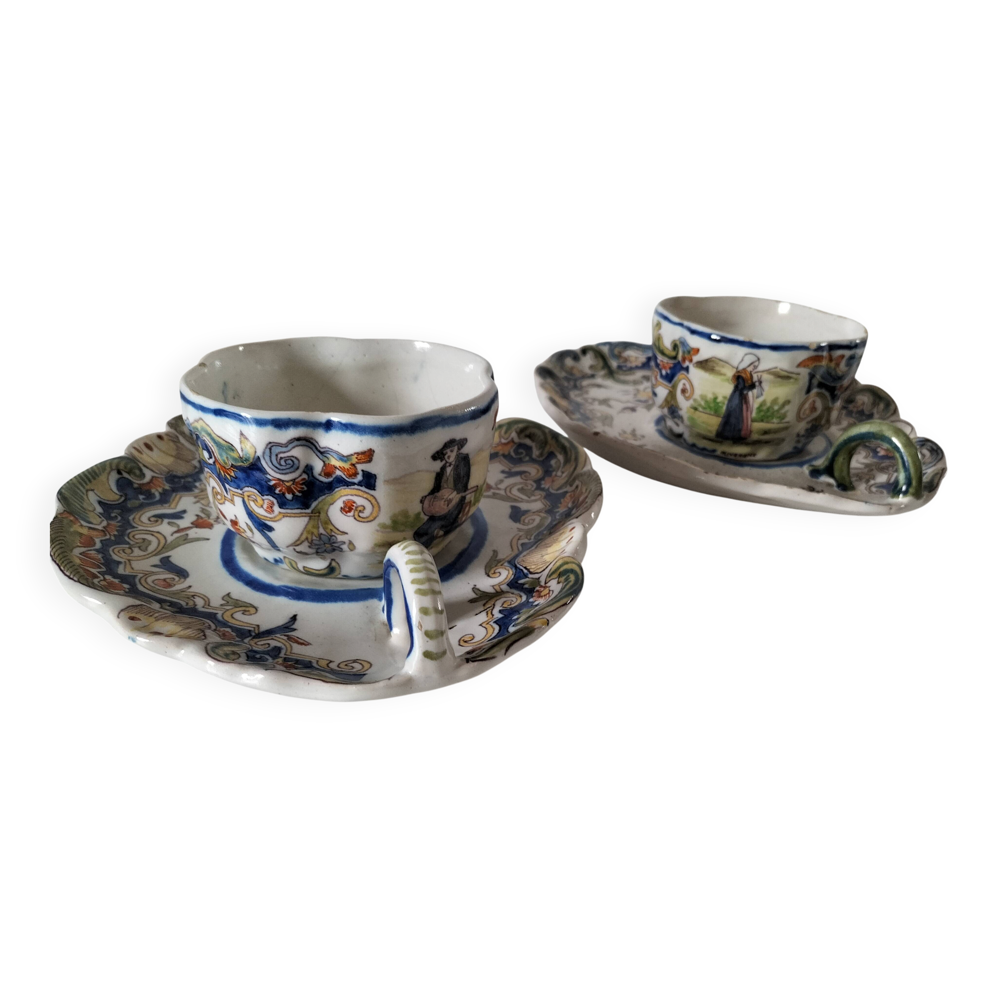 Breakfast set duo Desvres Fourmaintraux regionalist decoration
