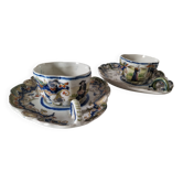 Breakfast set duo Desvres Fourmaintraux regionalist decoration