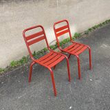 2 chaises style Tolix en métal rouge, France 1950