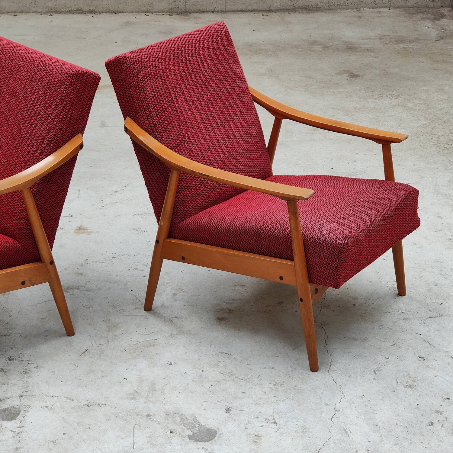 Pair of Czechoslovak armchairs 1960 red pink 1960