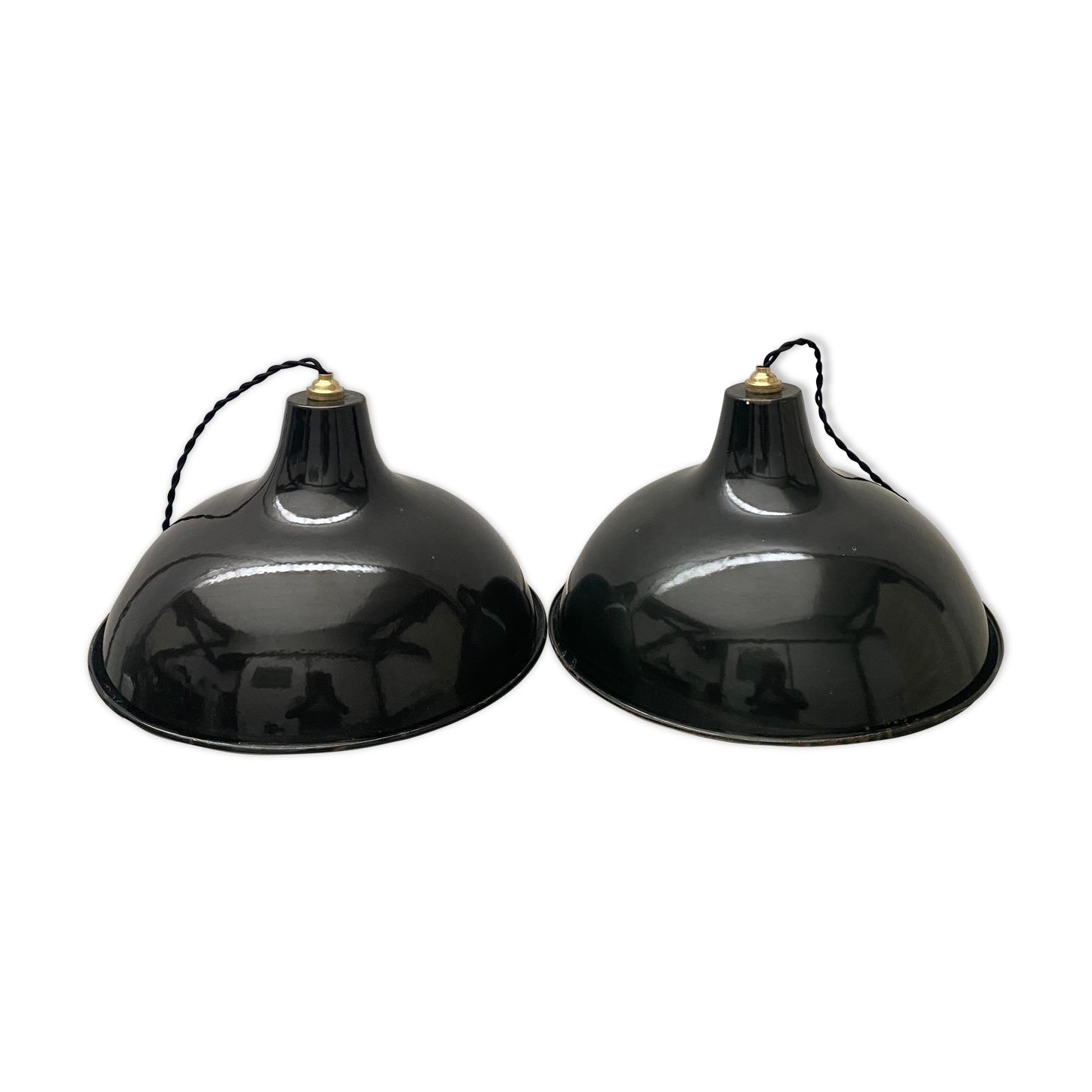Lot 2 antique industrial lampes hanging emaillee 36 cm