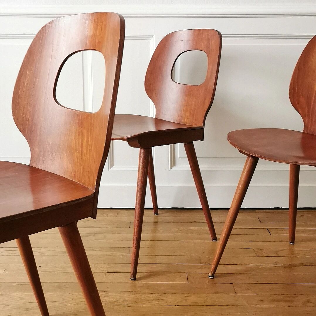 Set of 3 bistro chairs, Baumann, 1960
