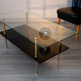 Double coffee table top of glass and gilded metal, 1950