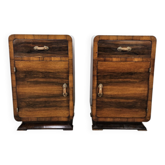Art Decò walnut bedside tables with door and drawer