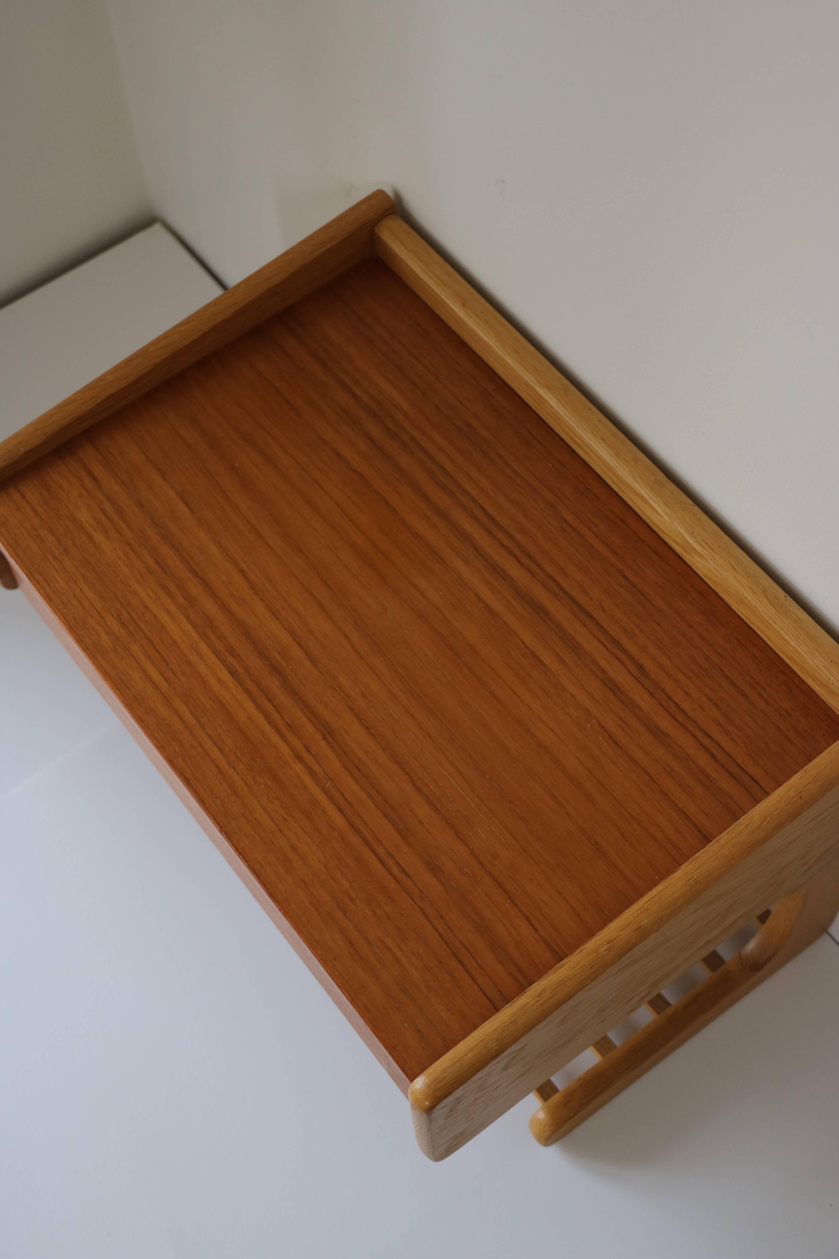 Scandinavian bedside table or wall console, oak and teak 1960