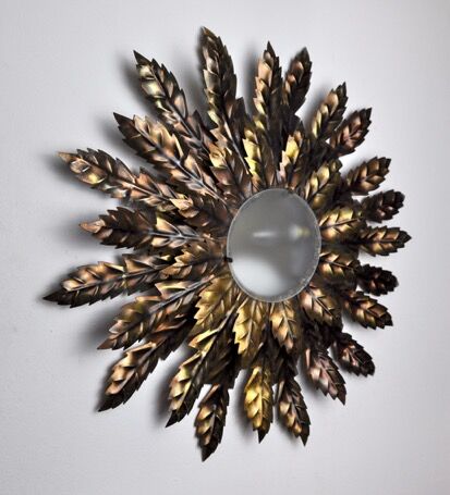 Floral wall lamp sun, golden metal, italy, 1970